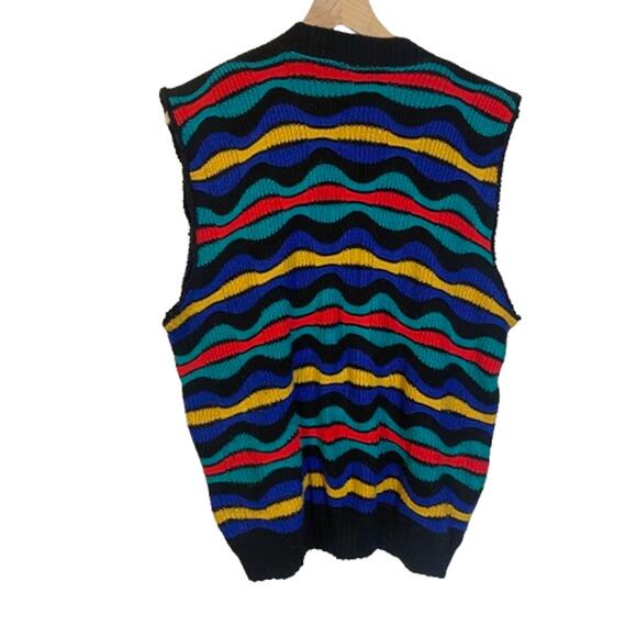 Scandia Vintage Colorful Wavy Stripe 3D Knit Sweater Vest Button Down Sz L - Picture 8 of 8